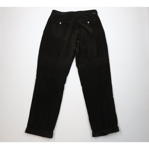 Vintage 90s Nautica Mens 36x34 Faded Heavy Wide Leg Corduroy Chino Pants Green - Picture 9 of 13